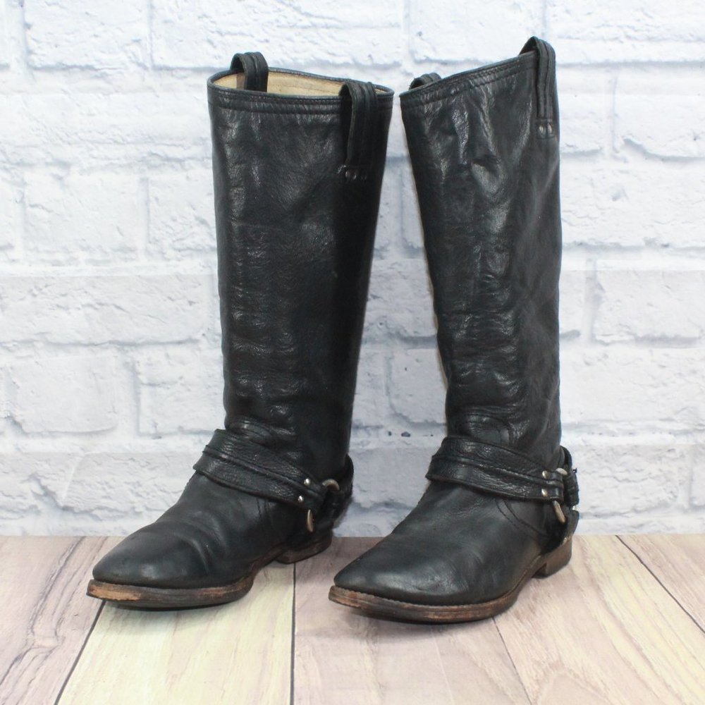 FRYE Maxine Trapunto Harness Brown Leather Motorcycle Boots Size 8 B - Picture 2 of 14